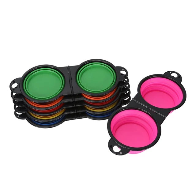2-in-1 Foldable Dual Bowl Feeding Bowl Portable Outdoor Travel Dog Cat Drinking Bowl Pet Supplies Outdoor Feeding Water 1pc 5
