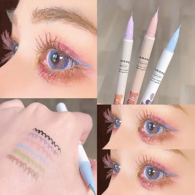 

Bear Eyeliner Pencil Pearl Sweet Silkworm Pen Waterproof Non-Smudge Colored Extreme Fine Eye Liner Pen Natural Eye Makeup Women