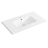 1pc 36 inch Porcelain Ceramic Vanity Sink Top, Surface Bathroom Vessel Sink Basin with Single Faucet Hole, Rectangular, Glossy 1