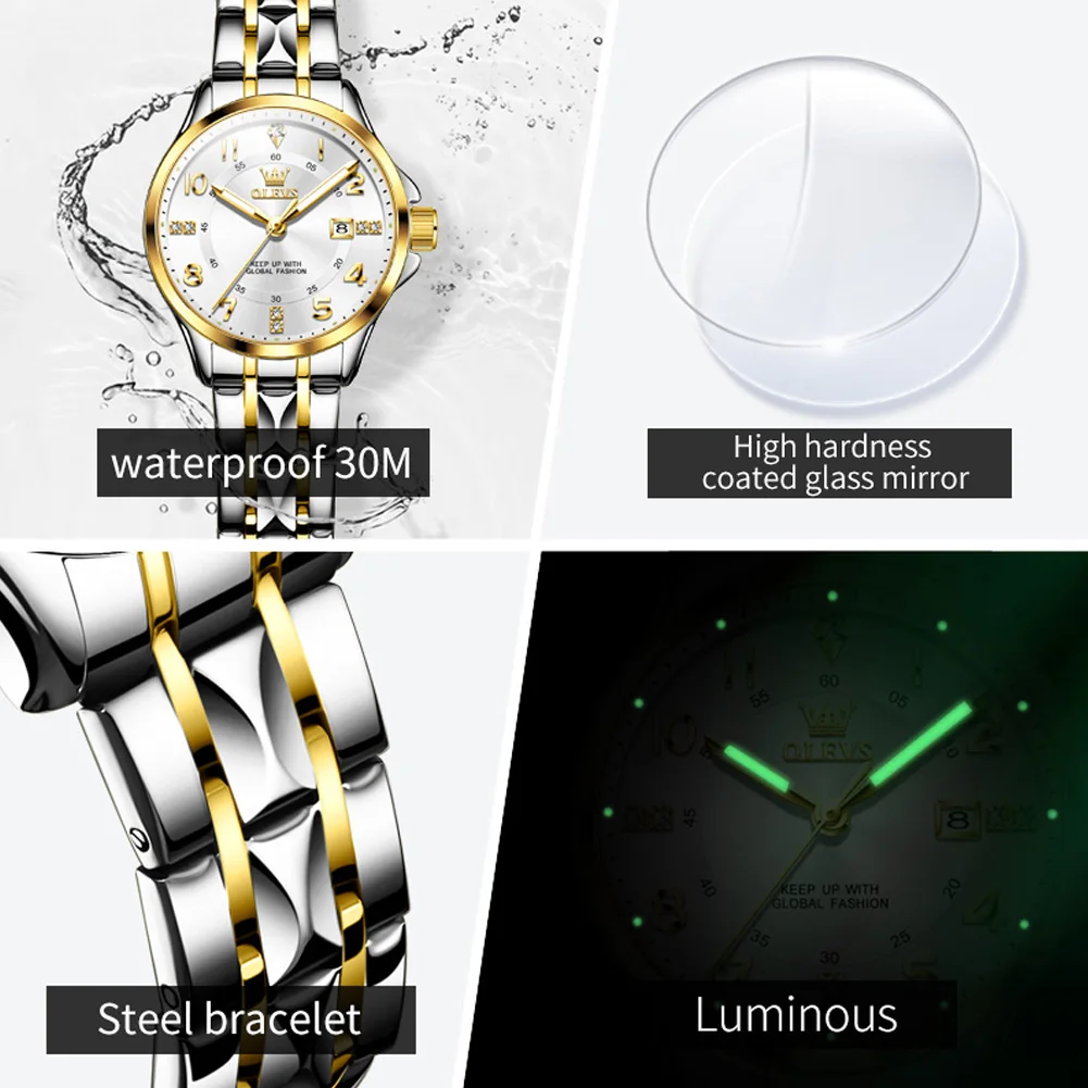 OLEVS elegant ladies' watches fashion trend 30m waterproof quartz watch for women calendar brand luminous genuine wristwatch - 5