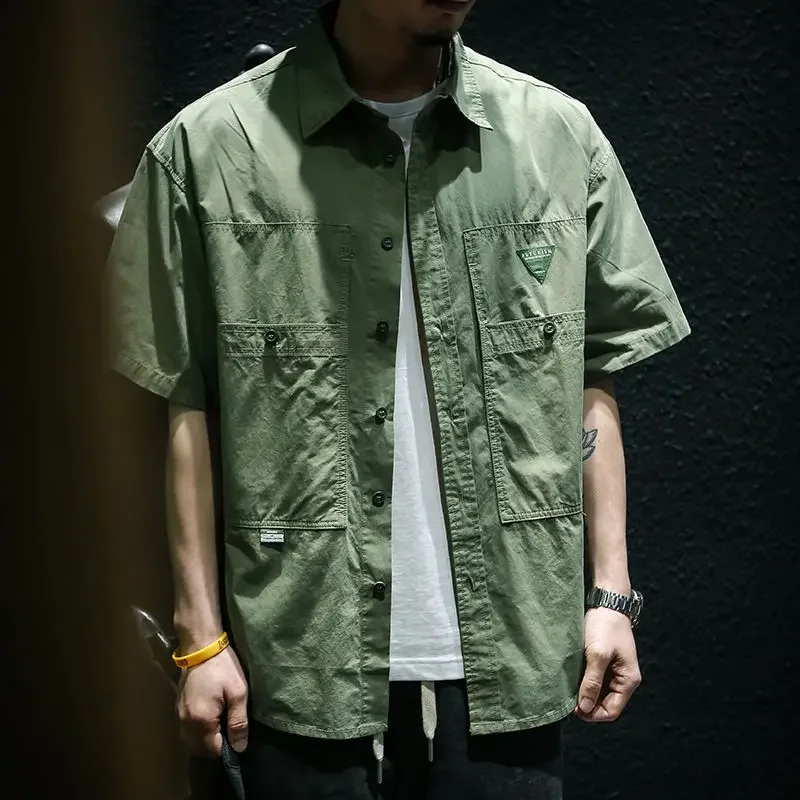 Camisa de hombre Cargo Camisas sueltas verdes para hombre Moda normal 2024 Venta Asia Cosas baratas con Cómodo I Elegante Algodón Casual