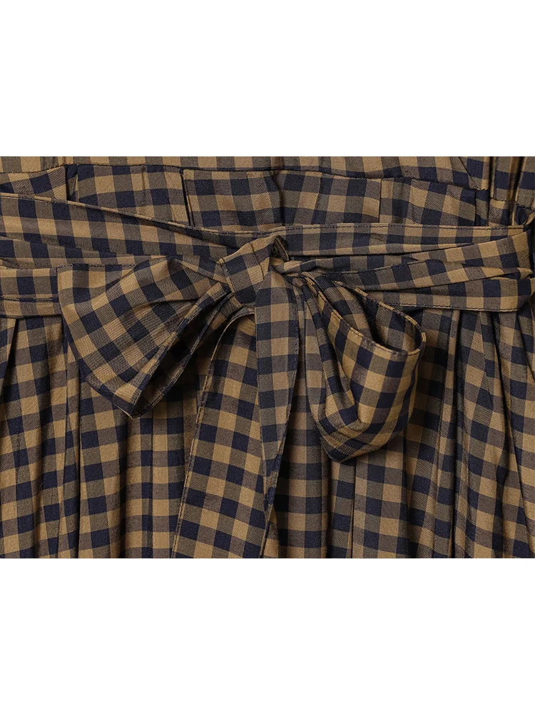 Women New Lace-Up Shirt Dress Fashion Long Sleeved Plaid Printed Turn Down Collar Leisure Elegant Midi Dress Female Clothing