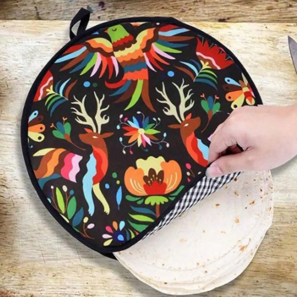 Portable 30cm Tortilla Warmer Pouch Round Heat Resistant Burrito Cloth Bag with Handle Reusable Pancake Thermal Bag Kitchen