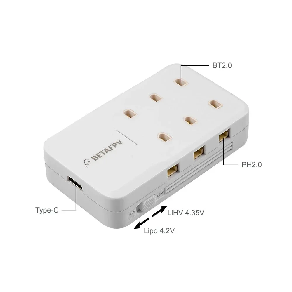 Chargeur 6 ports 1S LiPo LiHV PH2.0 BT2.0 30W Type-C