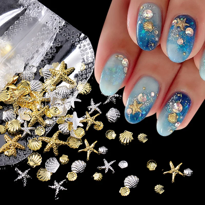 Ocean Starfish Shell Nail Charms Golden Silver Metal Nail Art Decoration 3D Nail Rivet Metallic Slice DIY Manicure Nail PartsY2K Best Sellers In Beauty & Health Ocean Starfish Shell Nail Charms Golden Silver Metal Nail Art Decoration 3D Nail Rivet Metallic Slice DIY Manicure Nail PartsY2K Best Sellers In Beauty & Health