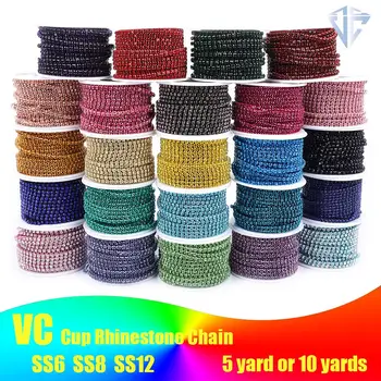 Crystal 10 Yard Rhinestones Trim Stone Cup Chain Gold Diamond Strass Decorative Applique Crystal Trimmings For Dresses