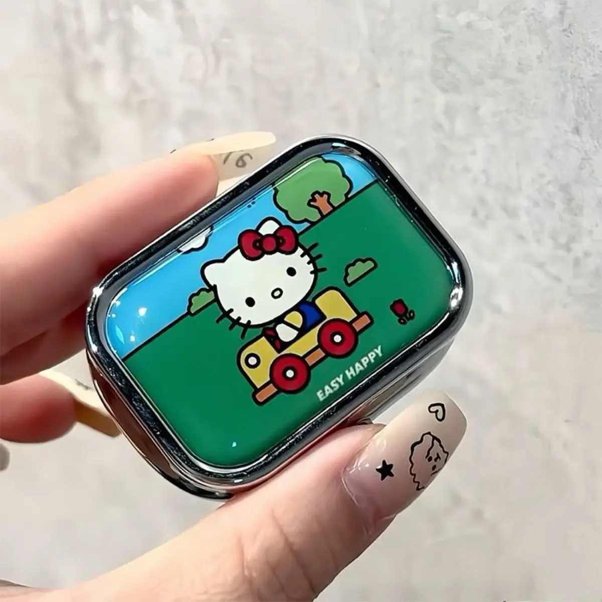Hello Kitty Anime-Aufbewahrungsbox aus Metall, Pillenbox, unterteilte niedliche Cartoon-Mini-Schmuckschatulle, Süßigkeitenbehälter (in Rot und Grün)