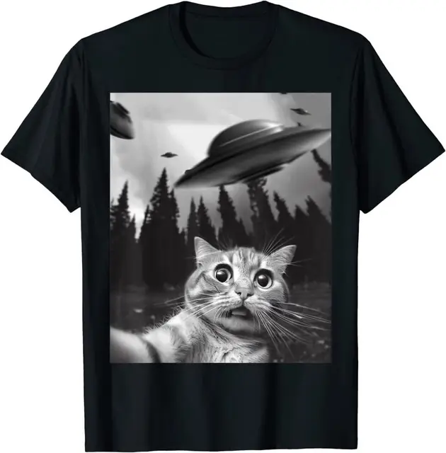 Divertido gato Selfie con UFOs impresionante gato amante regalo camiseta Unisex 1