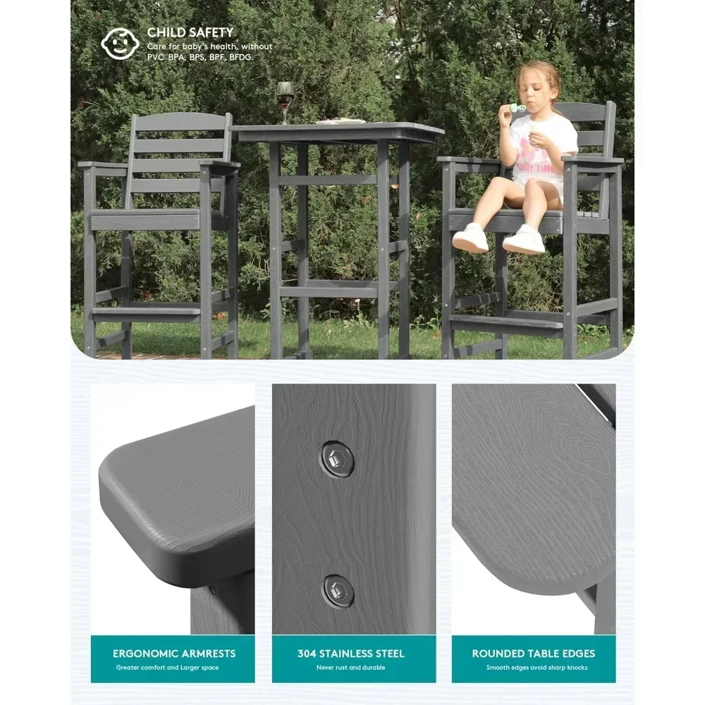 Outdoor Patio Adirondack 3-Piece Set with Chairs and Table, Pair of Adirondack Bar Stools and Matching Bar Table, Set of Outdoor