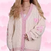 Autumn Heart Shaped Embroidery Lover Cardigan Women Winter Pink Star Cardigans Female Loose Fit Knitted Sweater Oversized Tops 2