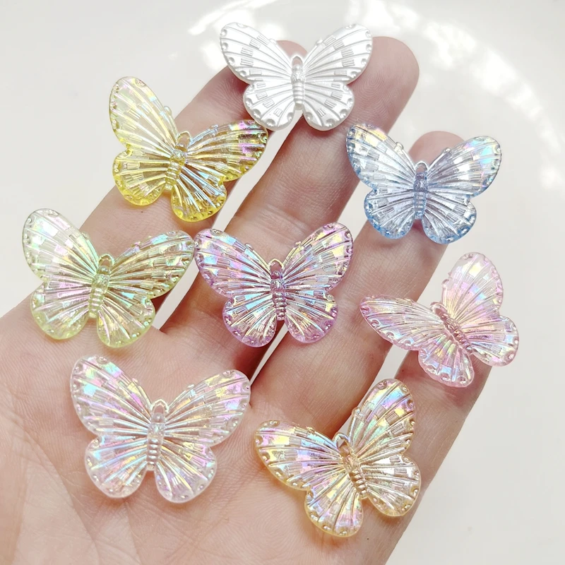 Colorful AB Charm Butterfly Shaped Acrylic Beads 24pcs