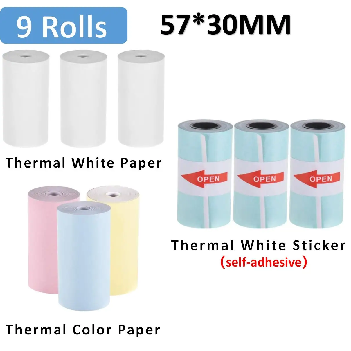 3 Rolls BPA-Free 57x30mm Self-Adhesive Thermal Paper Roll Receipt Paper for  Pocket Thermal Printer Instant Photo Printer - White/Style 3 Wholesale