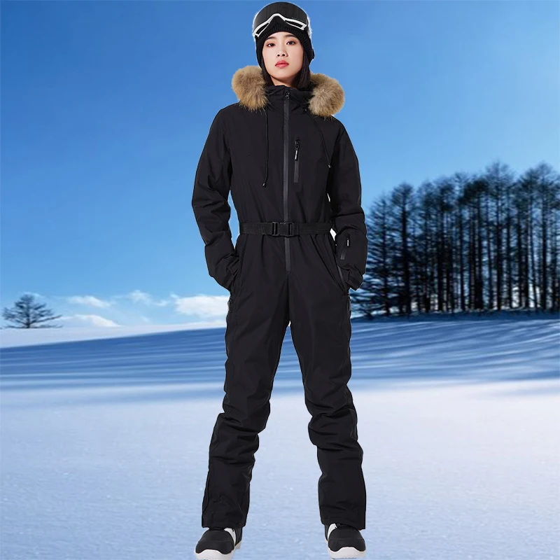 

Ski Hoodie Set 2025 Winter Women One Piece Snow Suit Hooded Snowboard Overall Outdoor Mountain Female Skiing Insulated Clothing