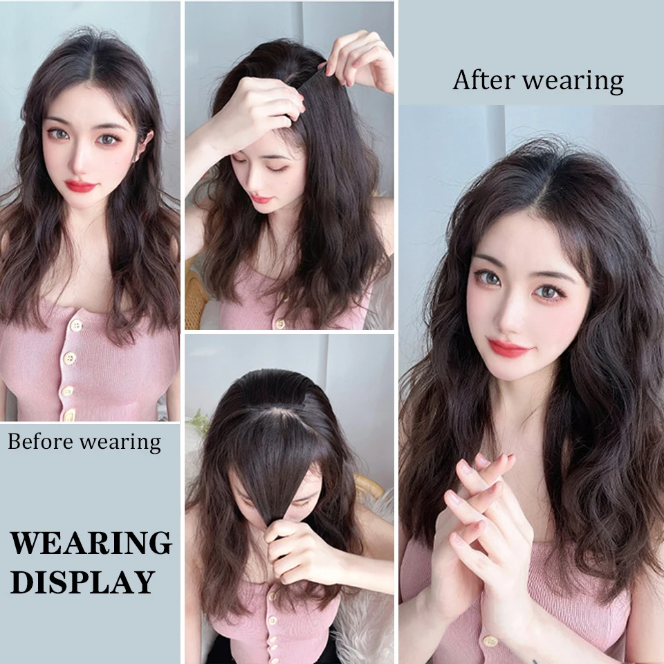Synthetic Hair Pads Clip In Hair Piece Top Two Side Invisible Thickened Hair Root Pad Fluffy Wavy High Natural Hair Extensions