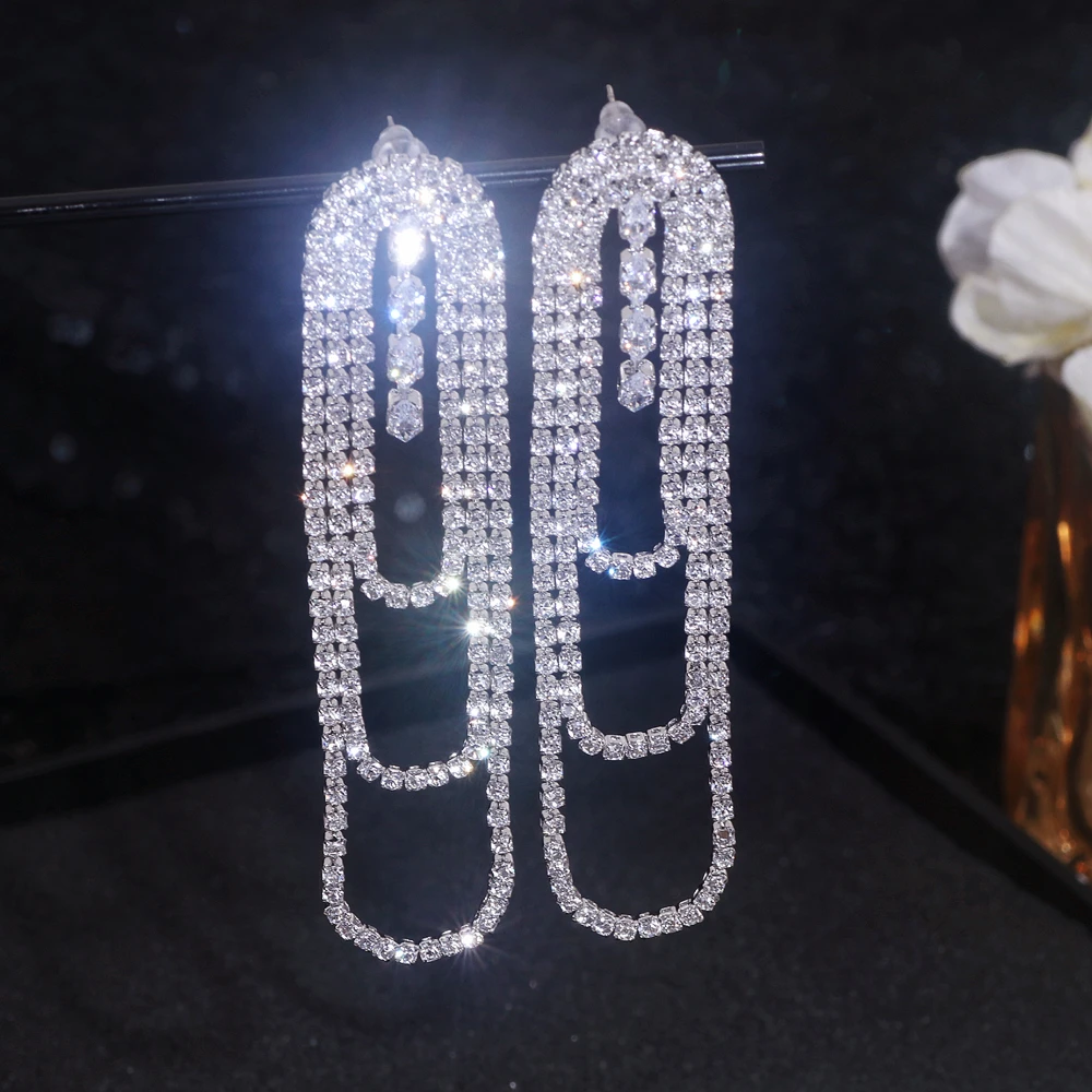 Geometric Deco tassel earrings in silver