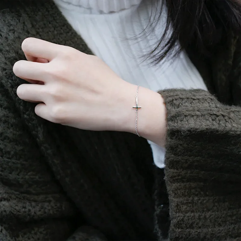 Trustdavis 100% 925 솔리드 리얼 패션 여성 쥬얼리 크로스 팔찌 15.5cm 여성용 소녀 레이디 선물 DA97
