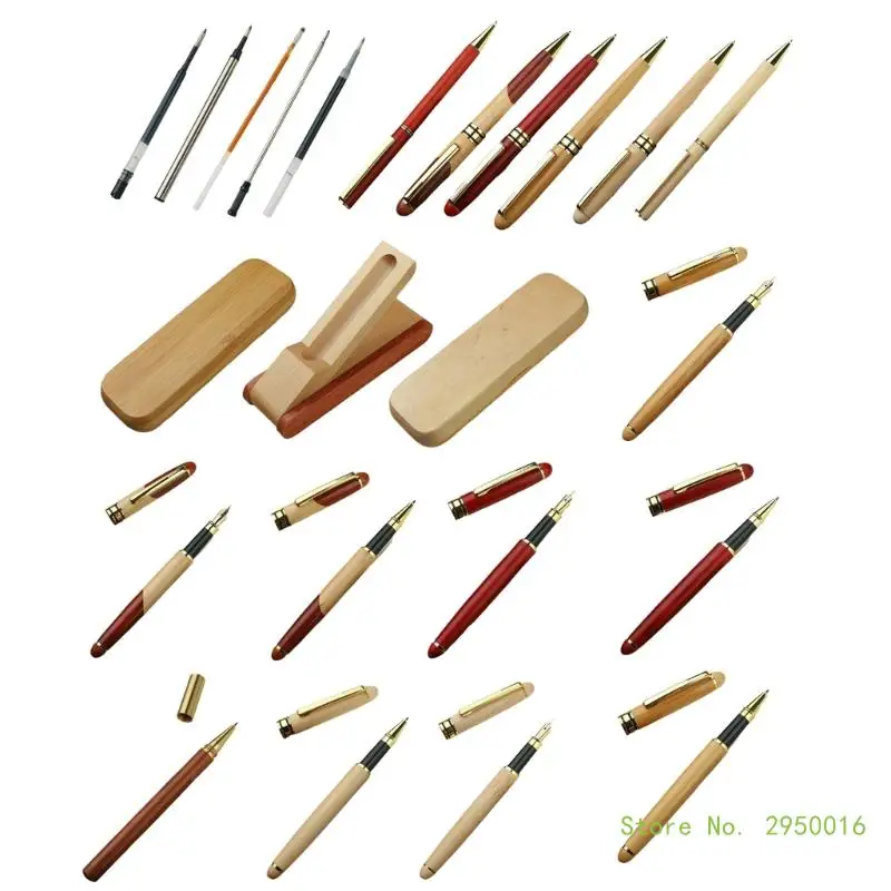 Metal Ballpoint Pen Bamboo Fountain Smooth Writing Business School Supplies for Women Man