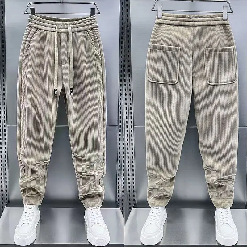 Autumn Winter Casual Pants Elastic Waist Harem Pants for Men's Fashion Sports Corduroy Fleece Joggers Baggy Trousers casual pants sports pants casual sports pants corduroy pants
