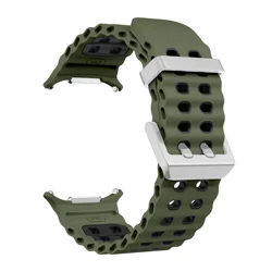Enhanced Two-Tone Marine Silicone Sport Strap for Galaxy Watch 7 Ultra (Army Green-S)
