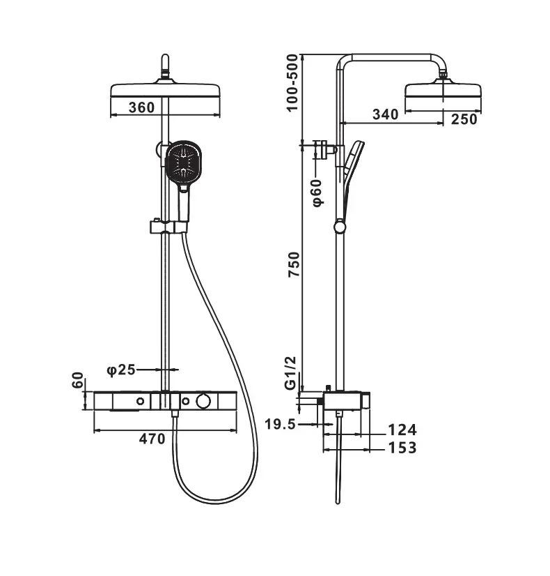 Description Picture 6 of itemGrey Shower System Set 3 Function Piano Button Bathroom Brass Faucet Digital LED Shower Cold and Hot Water Set