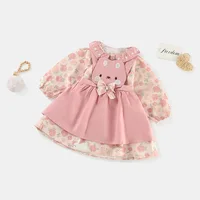 Baby Girls 2PCS Strappy Dress Set Spring Autumn Bowknot Cartoon Eyes Suspender Dress Floral Dress Suit Children Girls Outfits 1