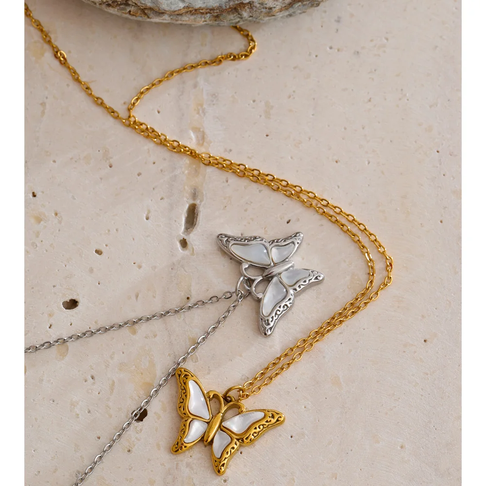 Yhpup 2025 Shell Butterfly Pendant Necklace for Women