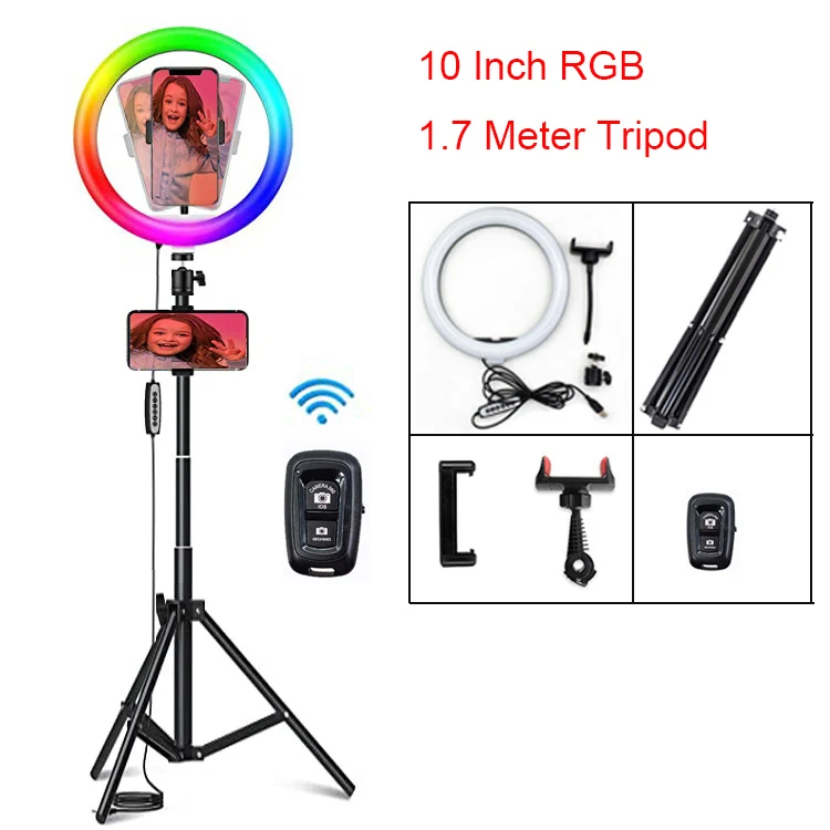  Anillo de luz para selfie con soporte de trípode y soporte para  teléfono, luces circulares LED, iluminación de halo para maquillaje en vivo  al vapor fotografia, vlogging video : Celulares y