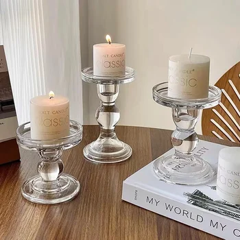 Home Decoration Transparent Glass Candle Holders Table Centerpieces Wedding Table Decoration Candlesticks For Scented Candles