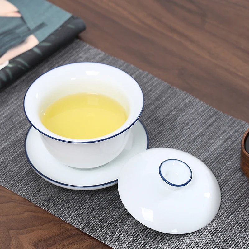 Tea set White Porcelain Cover Bowl Hand-painted Sancai Gaiwan Large Blue and White Ceramic Kungfu Tea Set