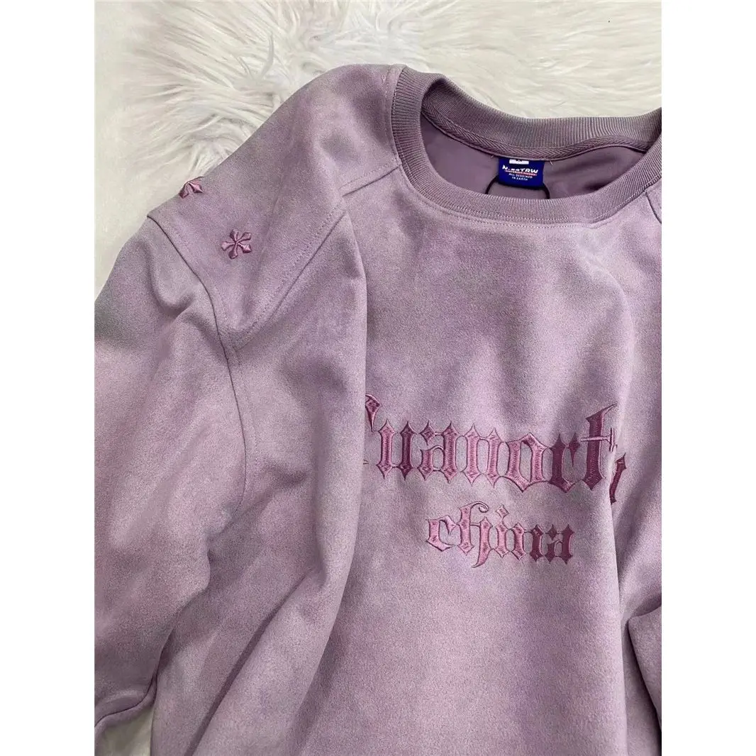 

American high street suede sweatshirt for women spring and autumn loose trendy niche European and American retro hiphop jacket