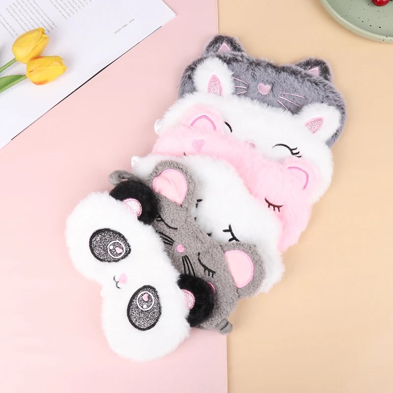 Eye Mask Eye Patch 1PC Plush Cute Grey Cat Eye Mask Eye Shade Cover Blindfold Eyeshade Eyepatch Suitable Mask Sleeping for Travel Home Gift