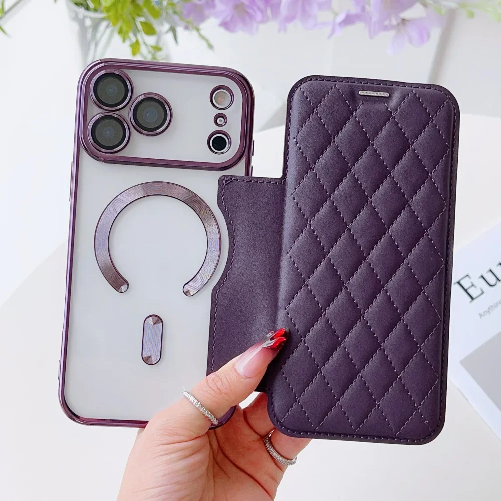 Enhanced Flip Cover Plating Clear Magnetic Fold Leather Wallet Case with Card Holder Slot
