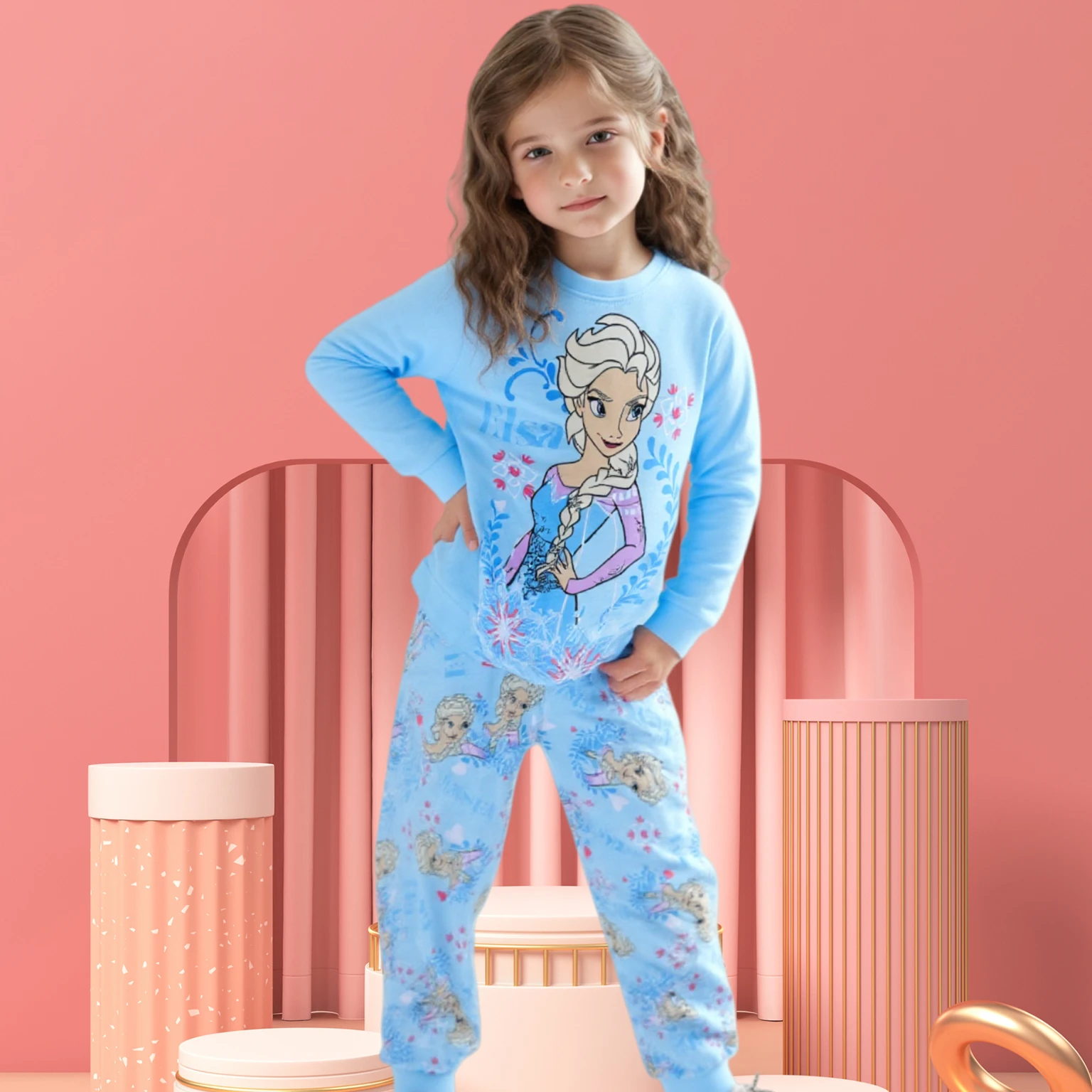 جديد ربيع الخريف مجموعة ملابس الأطفال فتاة ملابس خاصة ملابس بيجامات للأطفال مجموعة طفل الفتيات القطن آنا إلسا الكرتون منامة