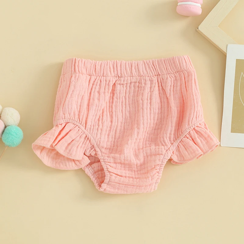 Toddler Girls Summer Casual Shorts Solid Color Elastic Band Ruffle Shorts Summer Clothes