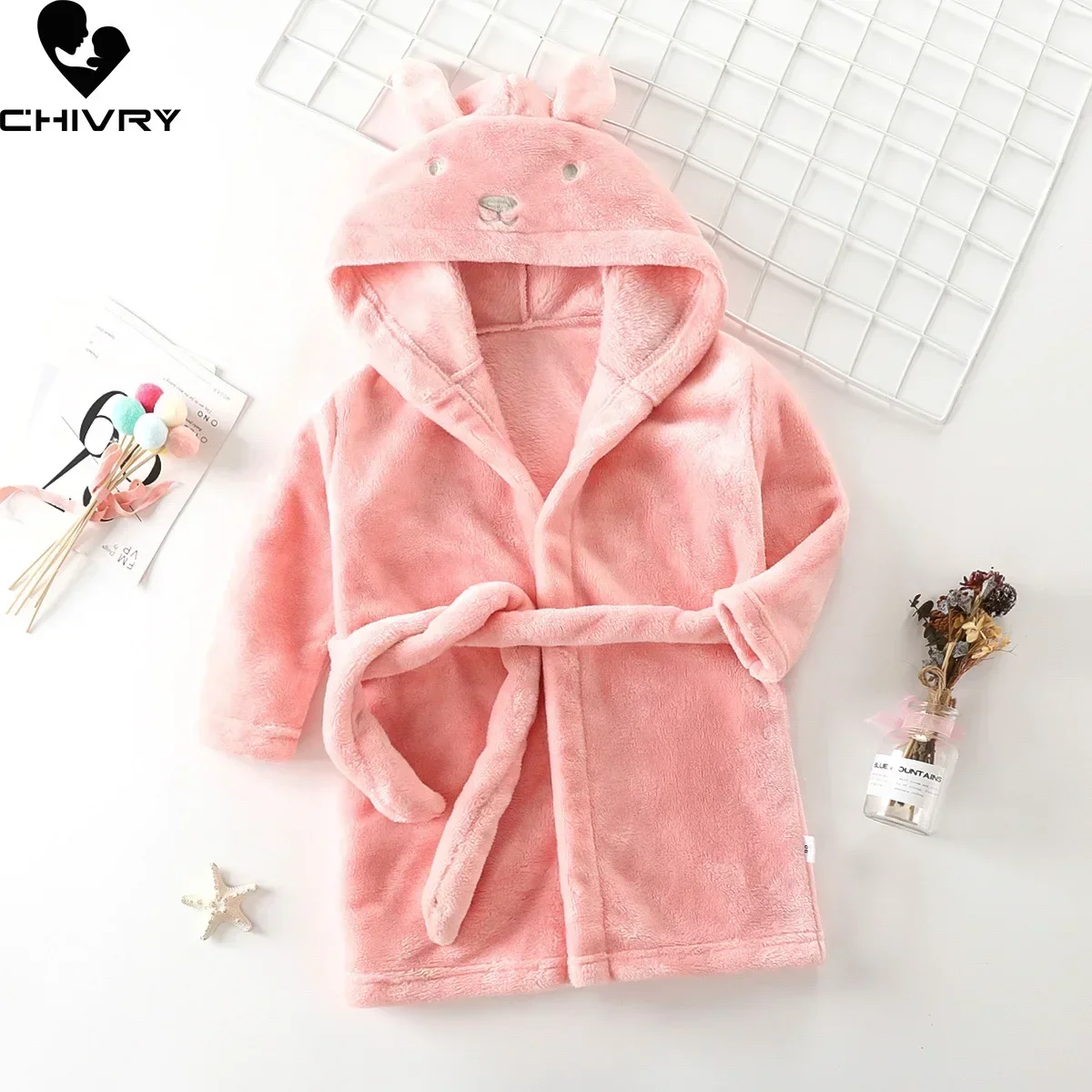 Kids Pajamas Set Flannel Pajamas Child Bathrobe Kids Robe Baby Hooded Towel Autumn Winter Kids Hooded Bathrobe Baby Bath Robes Baby Boys Girls Cartoon Rabbit Flannel Pajamas Long Sleeve Towel Robe