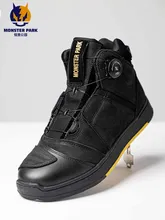  MONSTER PARK Motorcycle Shoes Men Leather Waterproof Motocross Protection Boots Knob Design Wear-Resistant Cycling Boots Women 