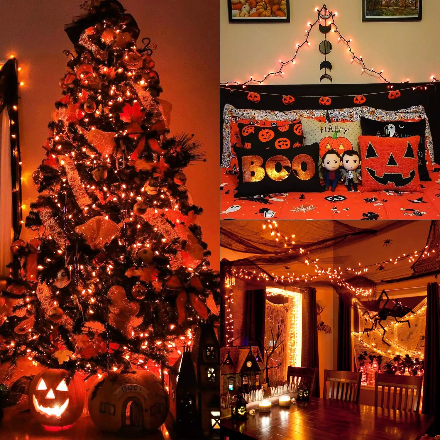 Halloween LED String Lights - 8 Modes Battery-Powered Orange/Purple/Warm Lights for Indoor and Outdoor Decorations - Image 4