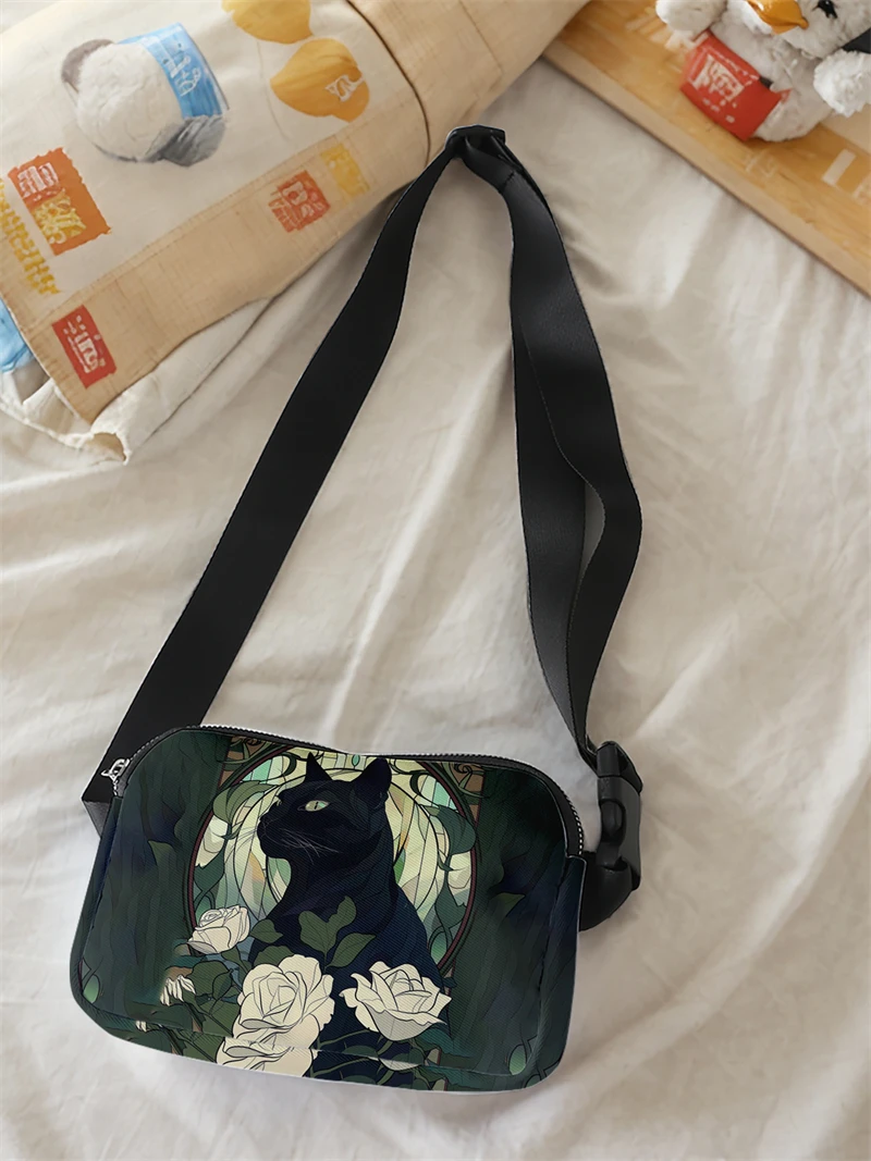 1pc，patterned cat pattern fashionable adjustable crossbody bag, neutral sports waist bag, suitable for running