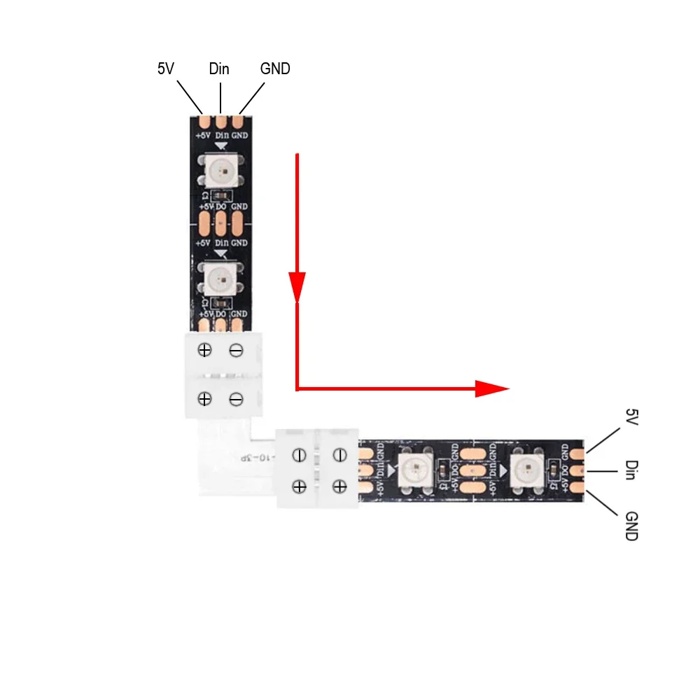 5개 10개 RGB RGBIC LED 스트립 무납땜 커넥터 3 4핀 L T형 코너 커넥터 (10mm 5050 WS2812 WS2811 LED 테이프 라이트용)