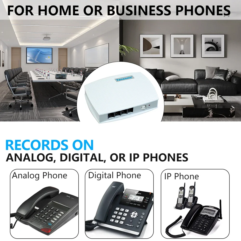 2CH Voice Recorder Activated USB Telephone Recorder Enterprise Use Landline Monitor USB phone Recording Phone audio recorder For voice recorder