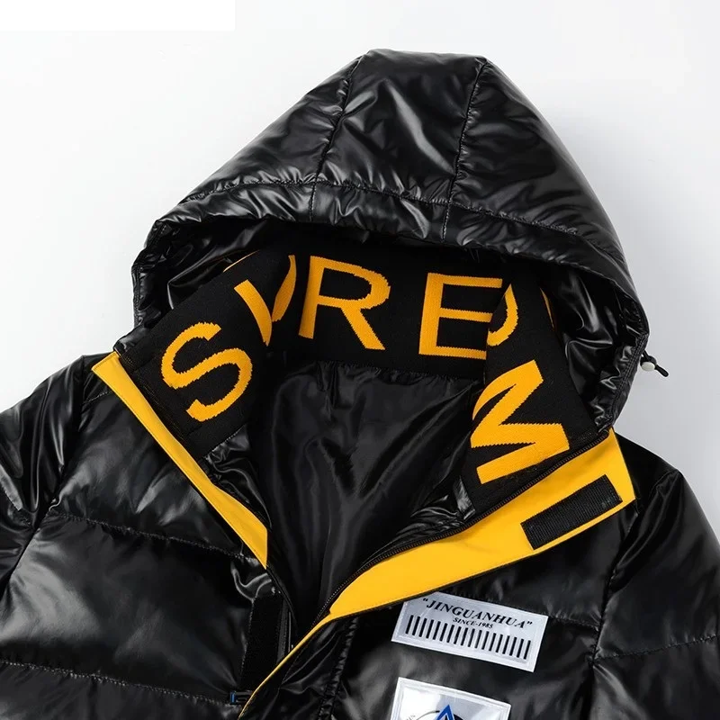 Men Thicken Warm Winter Leather Jacket Casual Parka Outwear Autumn Waterproof Stand Collar Hooded Coat