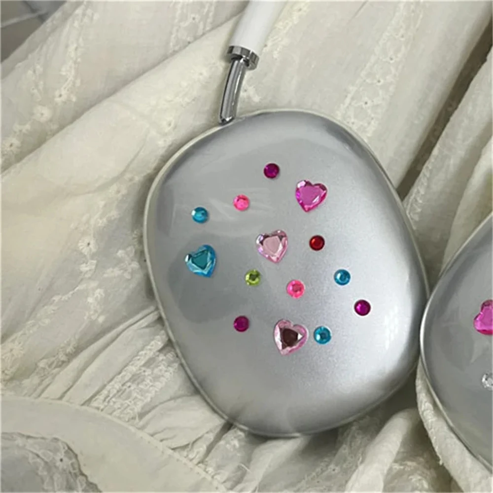 Colorful Love Heart Diamond Protective Clear Soft Silicone Headphone Cover