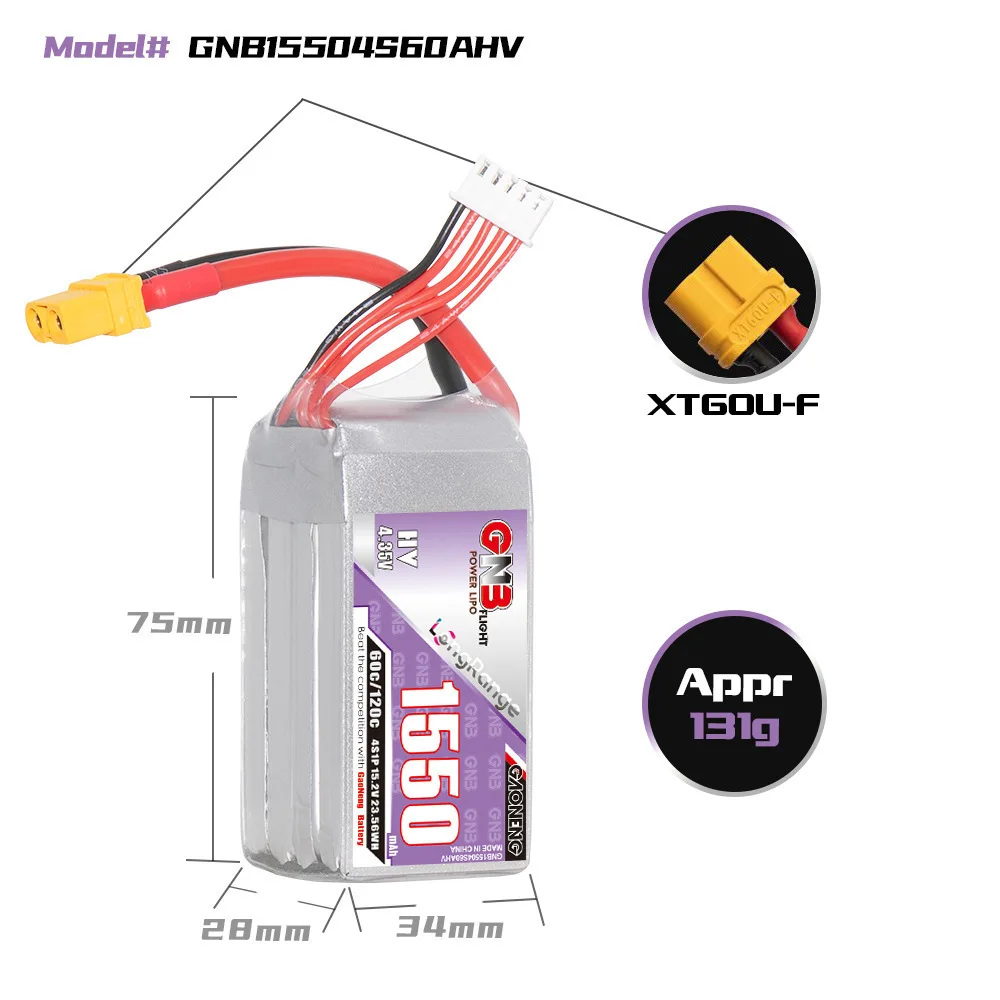 GAONENG GNB 4S 15.2V 1550mAh 60C/120C Lipo Battery for RC FPV Drone Quadcopter Helicopter RC Car Boat Model Parts Hobby 3