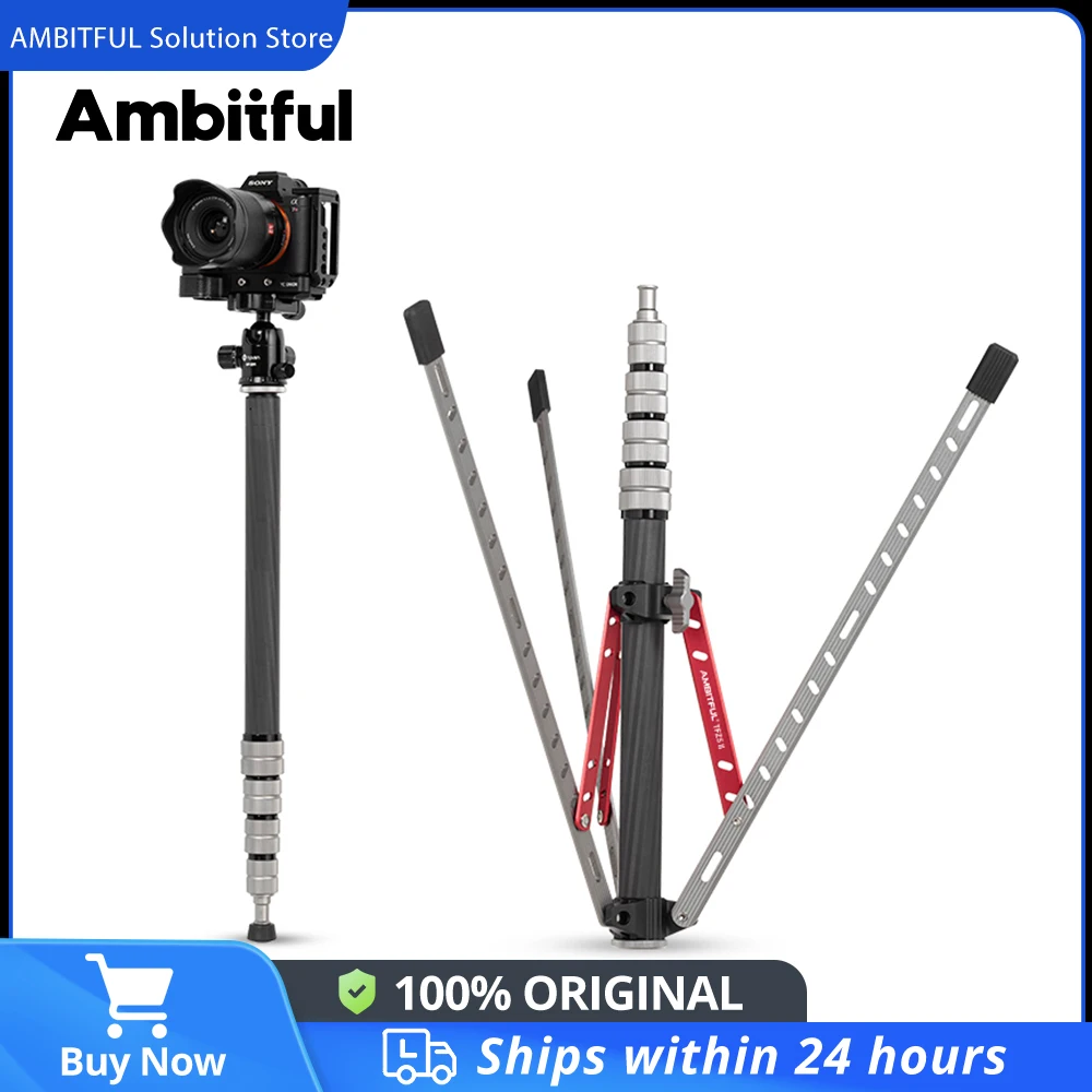 Ambitful TFZ5 II Upgraded Carbon Fiber Light Stand Camera Tripod for LED Video Light Studio Softbox Flash Umbrellas Reflector