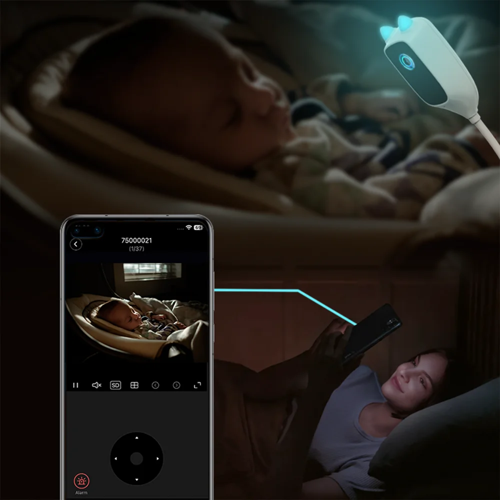 Wireless Baby Monitor Video Baby Monitor 4MP 2K WiFi Indoor Crying Detection Baby Monitor Full-Color Night Vision 360 Degree Rotating Network Camera