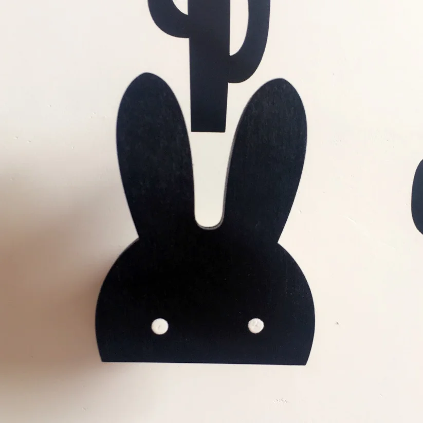 INS Nordic Style Black White Rabbit Wooden Hook Children\'s Room Clothing Shop Decorative Wall Stickers Photography Props