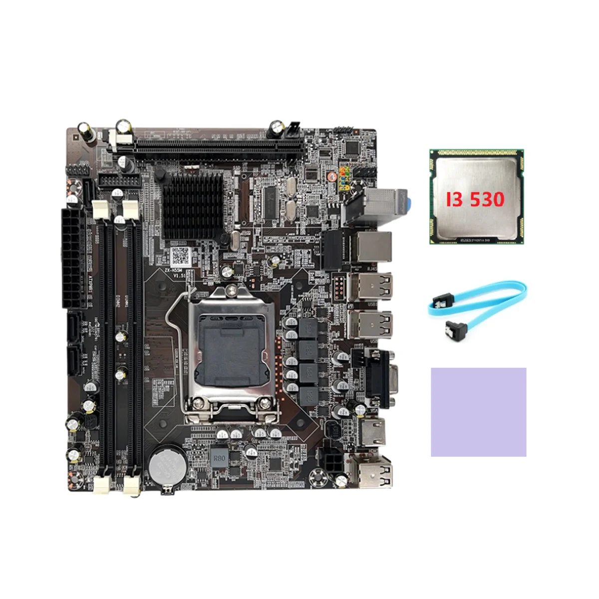 

Материнская плата H55 LGA1156 с поддержкой I3 530, I5 760, процессор DDR3, материнская плата с памятью + процессор I3 530 + кабель SATA + термоподушка