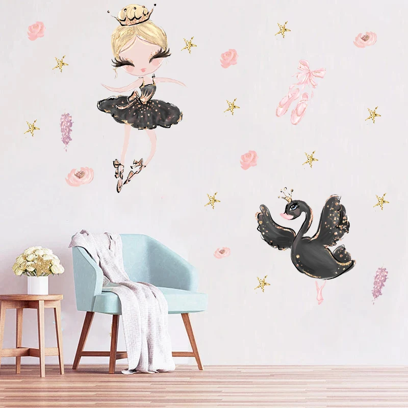 Fairy Princess Unicorn Wall Stickers for Kids Rooms Girls Cute Ballet Dancer Flower Star Wallpaper Nursery Baby Room Decoration 3 Fairy Princess Unicorn Wall Stickers for Kids Rooms Girls Cute Ballet Dancer Flower Star Wallpaper Nursery Baby Room Decoration 3