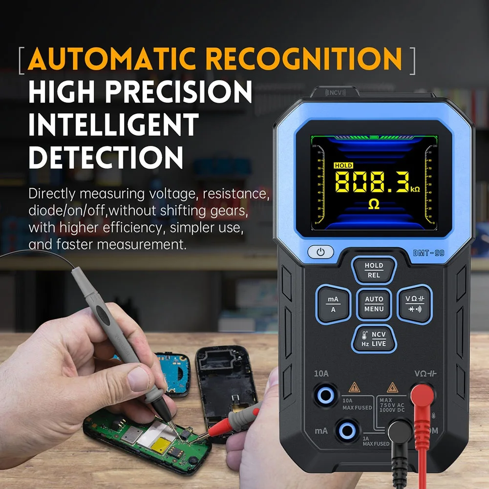 For FNIRSI DMT-99 Digital Multimeter 9999 Count Smart Tester 1000V 10A True RMS Auto-range AC DC Ohm Hertz Capacitance