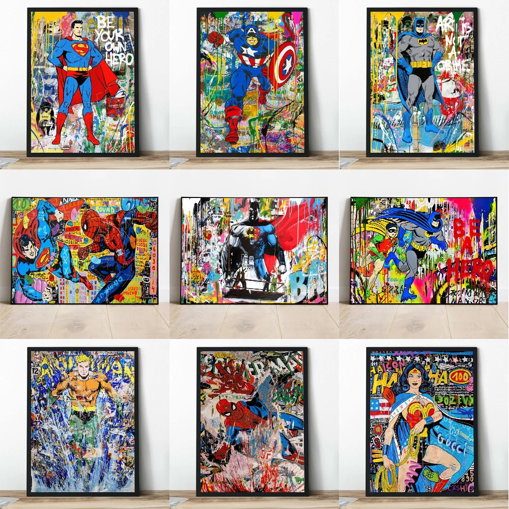 Abstract Street Art Superman Poster Graffiti Stampe Su Tela Comic Superhero Batman Pittura Murale Decorazione Per Soggiorno